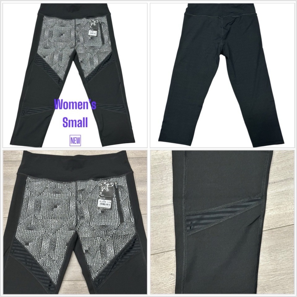 Women's GM Small Capri Pants Leggings Black White Zipper Pocket Stretch NWT